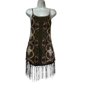 Cleobella Women's Kate Adjustable Strap Boho Print Fringe Mini Dress Size S